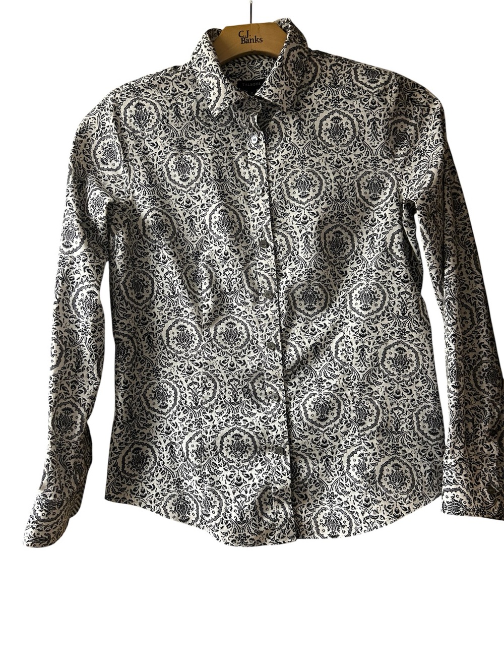Talbot’s Wrinkle Resistant Black & White Print Button-Up Shirt